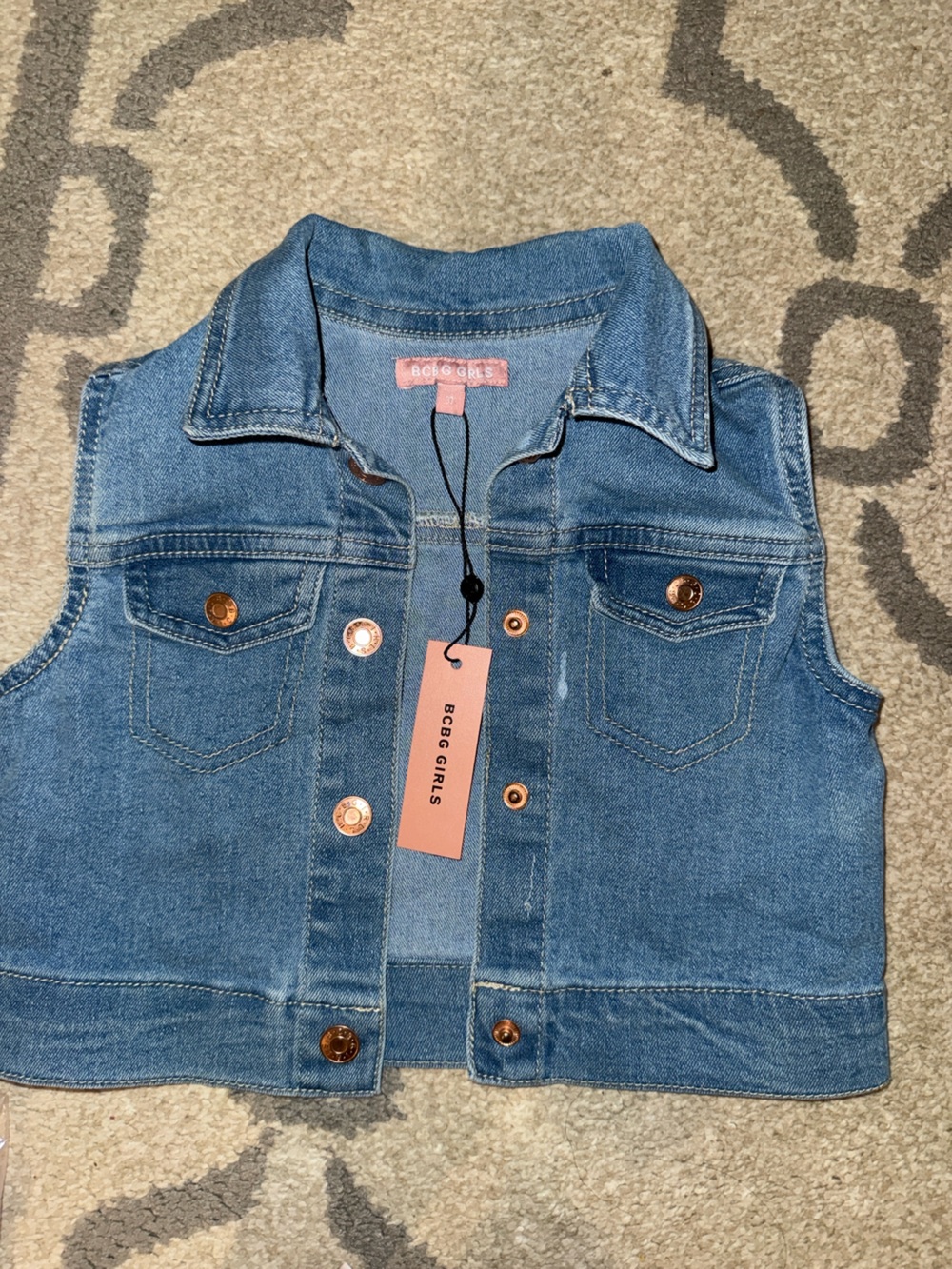 BCBGirls Light Blue Denim Vest with Copper Buttons